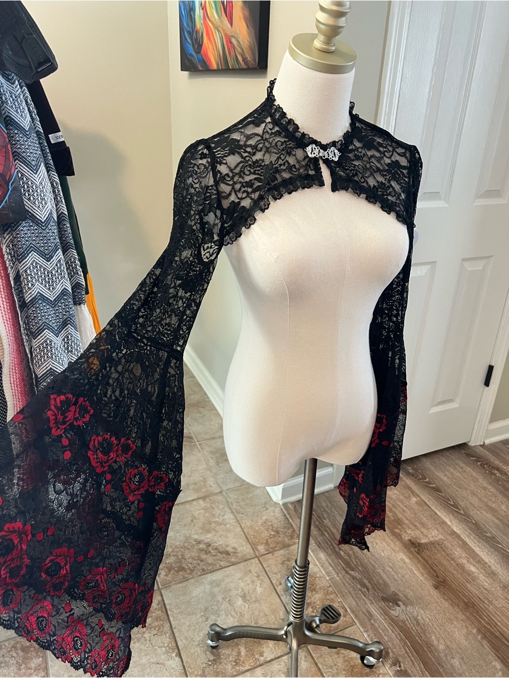 Floral Goth bolero shrug Black Lace Bell Sleeve Bolero Shrug Top M/L Halloween